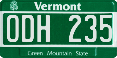 VT license plate ODH235