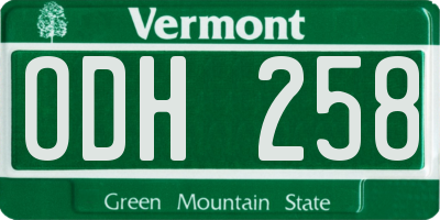 VT license plate ODH258