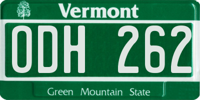 VT license plate ODH262