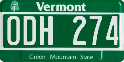 VT license plate ODH274