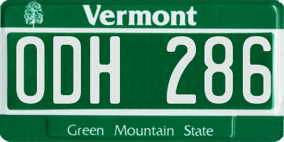 VT license plate ODH286