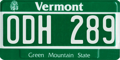 VT license plate ODH289