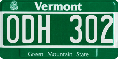 VT license plate ODH302