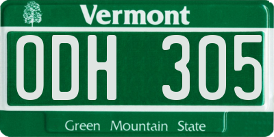 VT license plate ODH305