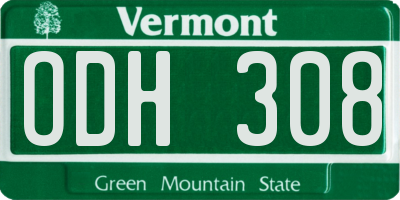 VT license plate ODH308