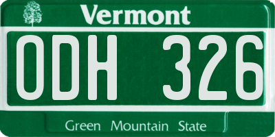 VT license plate ODH326