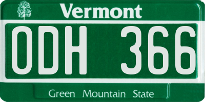 VT license plate ODH366