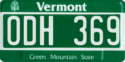 VT license plate ODH369