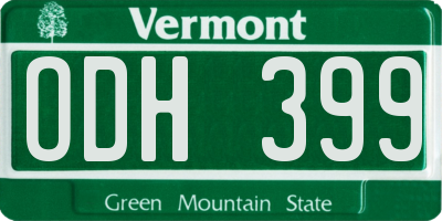 VT license plate ODH399