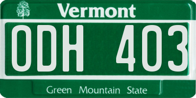 VT license plate ODH403