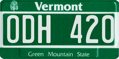 VT license plate ODH420
