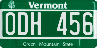 VT license plate ODH456