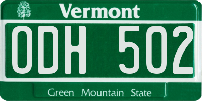 VT license plate ODH502