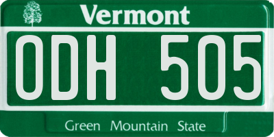 VT license plate ODH505