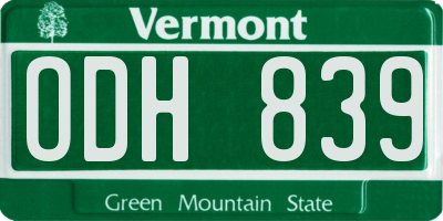 VT license plate ODH839