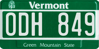 VT license plate ODH849