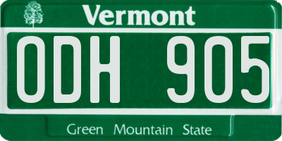 VT license plate ODH905