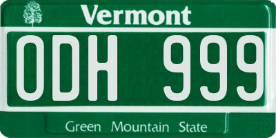 VT license plate ODH999