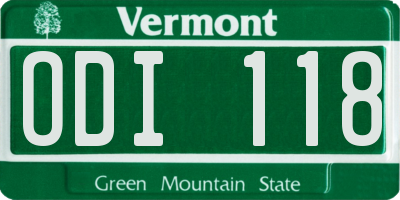 VT license plate ODI118