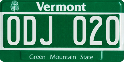 VT license plate ODJ020