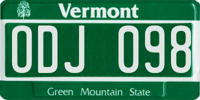 VT license plate ODJ098