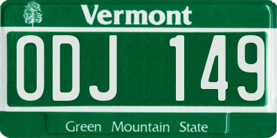 VT license plate ODJ149