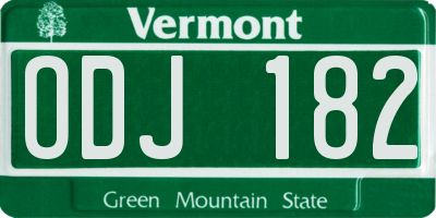 VT license plate ODJ182