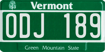 VT license plate ODJ189