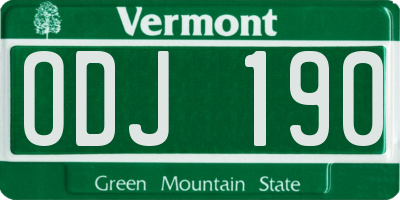 VT license plate ODJ190