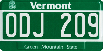 VT license plate ODJ209
