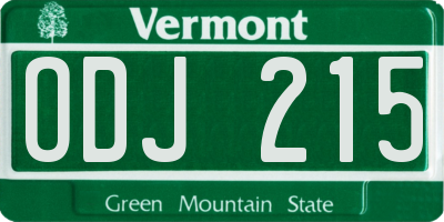 VT license plate ODJ215
