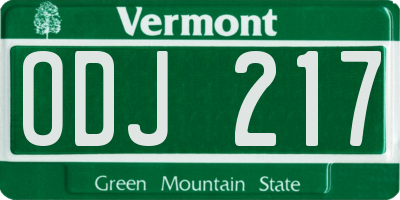 VT license plate ODJ217