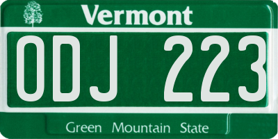 VT license plate ODJ223