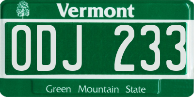 VT license plate ODJ233