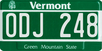VT license plate ODJ248