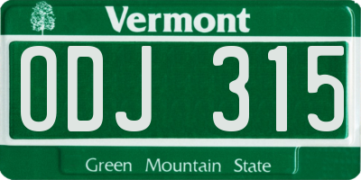 VT license plate ODJ315