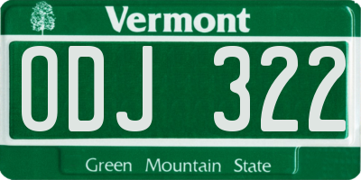 VT license plate ODJ322
