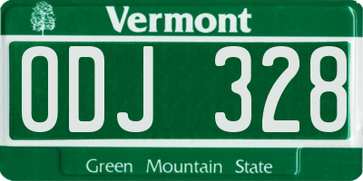 VT license plate ODJ328