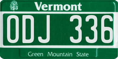 VT license plate ODJ336