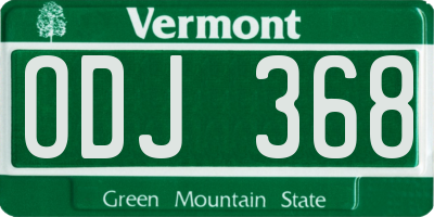 VT license plate ODJ368