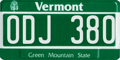 VT license plate ODJ380