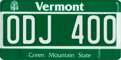 VT license plate ODJ400
