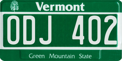 VT license plate ODJ402