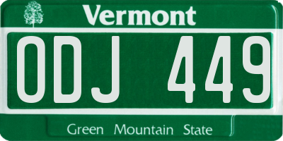 VT license plate ODJ449