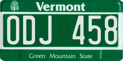 VT license plate ODJ458