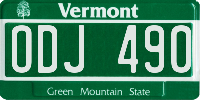 VT license plate ODJ490