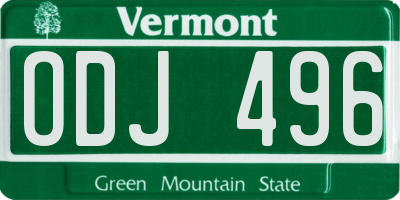VT license plate ODJ496