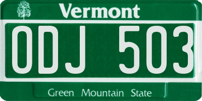 VT license plate ODJ503