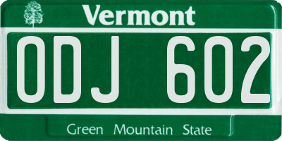 VT license plate ODJ602