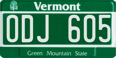 VT license plate ODJ605